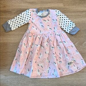 KPea Pink Unicorn Dress with Polka Dot Sleeves